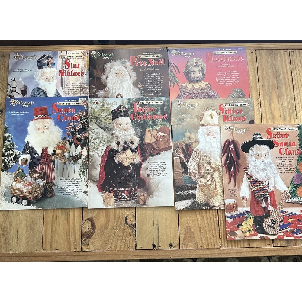 Lot of 7 Plastic Canvas Pattern Leaflets Needlecraft Shop Old World Santa's Book